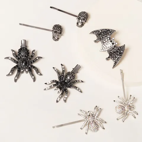 Gothic Legierung Strass Spinne Fledermaus Totenkopf Haarspangen Für Halloween Karneval Party Damen Vintage Gruselig Haarschmuck