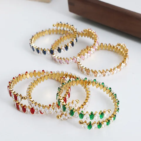 French Luxury Titanium Steel Bangle Marquise Cut Colorful Zirconia Open Bracelet High End Niche Design Jewelry For Women