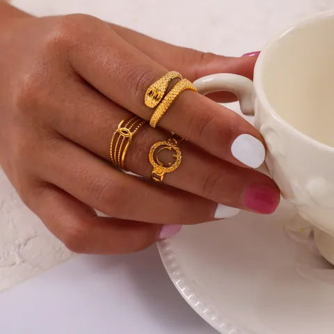 Vintage Gold Plated Titanium Steel Open Rings For Women Adjustable Snake Crown Love Letter Trendy Finger Ring Jewelry