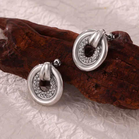 Vintage Runde Doppelring Ohrstecker Für Damen Titanstahl Mikro-Pave Zirkonia Geometrische Gold Silber Ohrschmuck