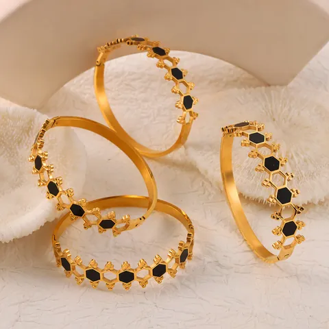 Geometrischer Waben Titanstahl Armreif Für Damen Mode Sechseck Emaille Eingelegt Hohles Armband Gold Silber Schmuck
