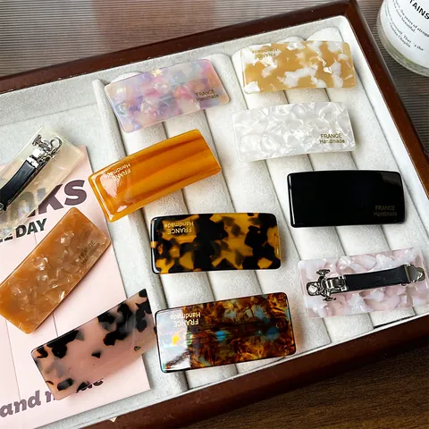 French Handmade Acetate Hair Clip Rectangular Tortoise Shell Marble Pattern Spring Clip Retro Fashion Hair Accessories For Women
