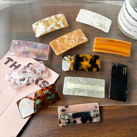 French Handmade Acetate Hair Clip Rectangular Tortoise Shell Marble Pattern Spring Clip Retro Fashion Hair Accessories For Women
