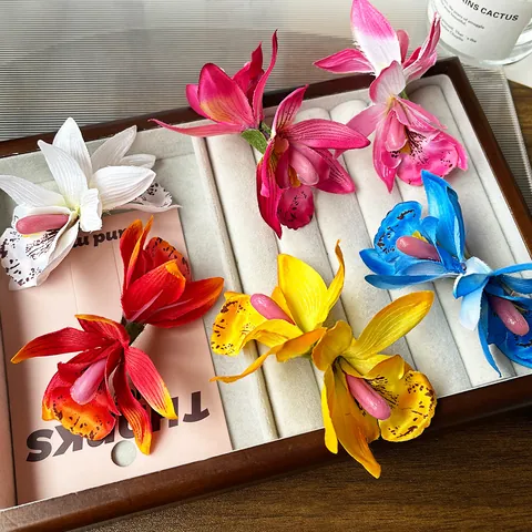 Simulatie Cymbidium Orchidee Bloem Haarclip Boheems Zomer Strand Vakantie Haaraccessoire Voor Vrouwen Bloem Haarspeld