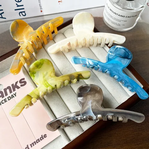 Grande Pinza per Capelli Effetto Acetato Texture Marmo Clip a Squalo per Donne Capelli Folti Antiscivolo Eleganti Accessori per Capelli