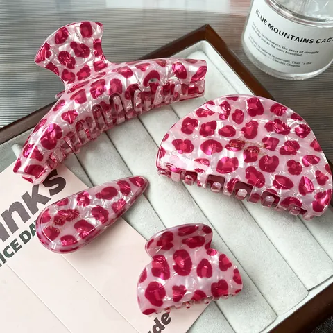 Roze Luipaardpatroon Acetaat Haarklem Elegant Geometrisch Haarklauw Handgemaakt Mode Hoofddeksels Voor Vrouwen Dagelijks Gebruik