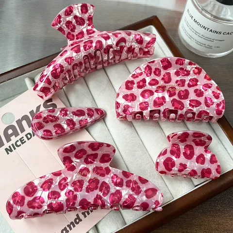 Roze Luipaardpatroon Acetaat Haarklem Elegant Geometrisch Haarklauw Handgemaakt Mode Hoofddeksels Voor Vrouwen Dagelijks Gebruik