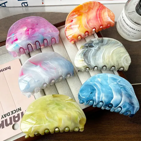 Elegante Haarklem Met Marmertextuur Grote Gevlekte Verloop Haarspleet Voor Vrouwen Mode Sterke Grip Shark Clip Haaraccessoires Dagelijkse Styling
