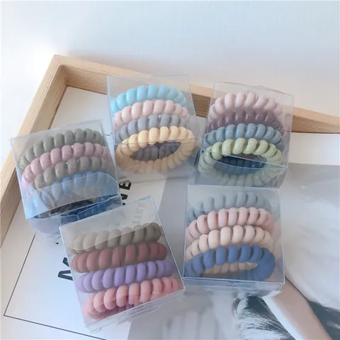 Koreaanse Morandi Kleur Telefoonkabel Haarelastiekjes Kleine Verdikte Matte Spiraal Haarringen Voor Vrouwen Naadloze Boxed Haaraccessoires