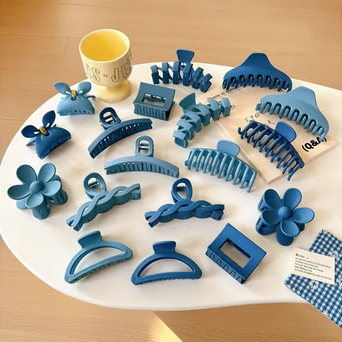 Molla per Capelli Blu Klein Opaca per Donna Elegante Geometrica Cuore Floreale Farfalla Plastica Opaca Accessorio per Capelli