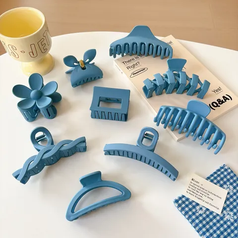 Molla per Capelli Blu Klein Opaca per Donna Elegante Geometrica Cuore Floreale Farfalla Plastica Opaca Accessorio per Capelli