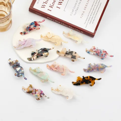 Japanse Stijl Schattige Kat Vorm Acetaat Haarclip Minimalistisch Dierenpatroon Decoratieve Haarseld Voor Dames Accessoires