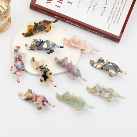 Japanse Stijl Schattige Kat Vorm Acetaat Haarclip Minimalistisch Dierenpatroon Decoratieve Haarseld Voor Dames Accessoires