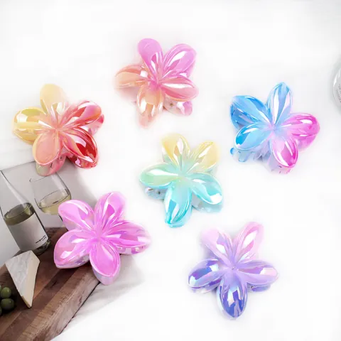 Irillerende Plumeria Haarklem Acetaat Gradiënt Bloem Shark Clip Elegante Zomer Strand Haaraccessoires Voor Vrouwen Meisjes Mode Haarklem