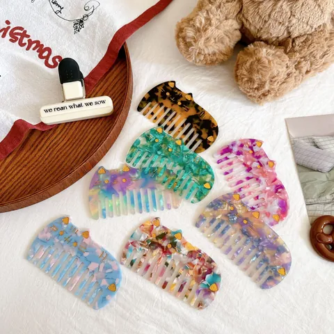 Vintage Acetaat Kat Vorm Haarkam Met Brede Tanden Draagbaar Antistatisch Marmer Schildpad Styling Tool Vrouwen