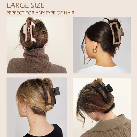 Large Matte Hair Claw Clip Strong Hold Geometric Square Flower Hair Catch Barrettes Nonslip Plastic Hair Accessories For Women