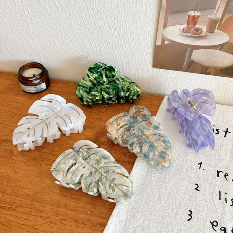 Elegant Acetate Monstera Leaf Hair Claw Clip Marble Pattern Plant Shape Large Hair Accessory For Women Hair Decoration