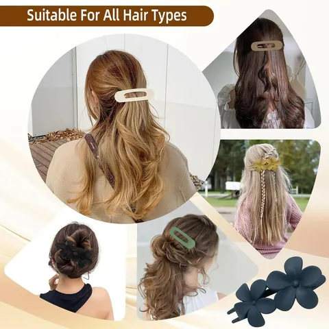 Matte Flower Hair Clips Geometric Hollow Hair Claws Morandi Colors Frosted Resin Hairpins Non-slip Headwear For Women