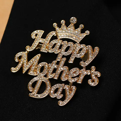 Luxus Zinklegierung Strass Krone Happy Mother's Day Buchstaben Brosche Pin Mode Schmuck Geschenk Für Mama Damen