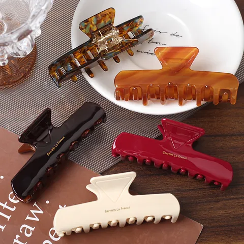 Large French Acetate Hair Claw Clip For Women Vintage Tortoise Shell Rectangle Shark Clip Elegant Hair Styling Accessories