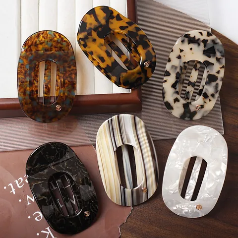 Pince à Cheveux en Acétate Vintage Élégante Marbre Écaille de Tortue Ovale Ajourée Pince Femme Accessoire Quotidien