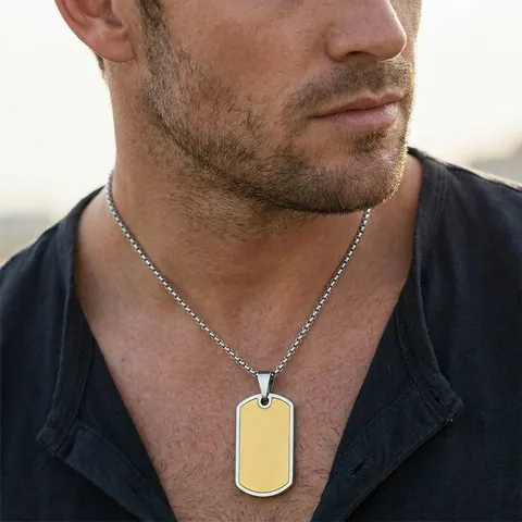 Men's Stainless Steel Dog Tag Pendant Matte Finish Vacuum Plated Rectangle Military Style Charm For Engraving Punk Hip Hop Necklace Jewelry