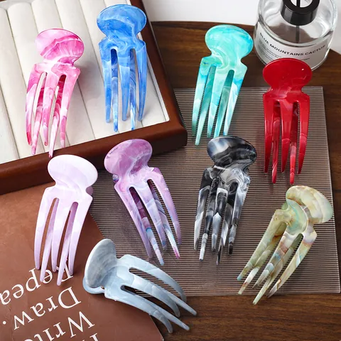 Franse Retro Acetaat Haarklem Inktvis Vorm Marmer Textuur Haarklip Sterke Grip Elegant Haaraccessoire Voor Vrouwen Meisjes