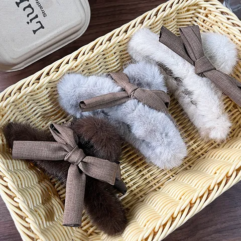 Eleganter Plüsch Haarklammer Mit Stoffschleife Aus Kunstfell Große Haargreif Herbst Winter Haarschmuck Für Damen