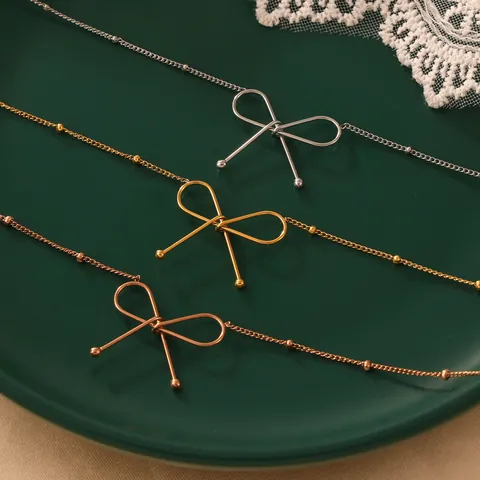 Minimalistisch Roestvrij Staal Strik Halsketting En Armband Voor Dames Achttien Karaat Verguld Satelliet Ketting Mode Sieraden