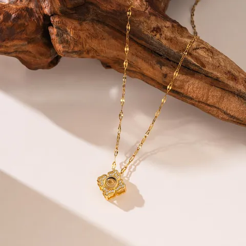 Collana con Pendente a Proiezione Ti Amo in 100 Lingue per Donna Rame Placcato Oro Vero Strass Cuore Luna Cigno Catena Girocollo Gioielli Regalo