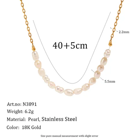 Damen Mode Edelstahl Süßwasserperle Halskette Leichter Luxus Gold Silber Plattiert Geometrisch Individueller Schmuck Geschenk Für Den Alltag