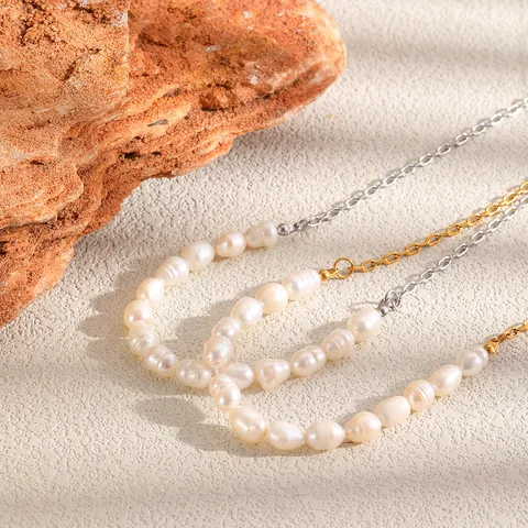 Damen Mode Edelstahl Süßwasserperle Halskette Leichter Luxus Gold Silber Plattiert Geometrisch Individueller Schmuck Geschenk Für Den Alltag