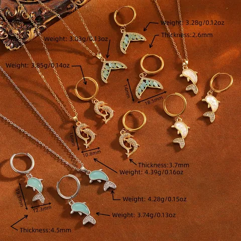 Ozean-Serie Titanstahl Anhänger Halskette Für Damen Delfin Muschel Fischschwanz Strass Künstliche Perle Schmuck