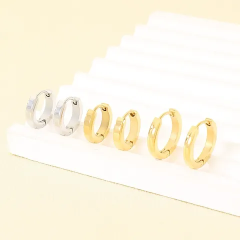 Simple Stainless Steel Hoop Earrings For Men Women High Polished Mirror Surface Huggie Earrings Geometric Ear Buckle Daily Jewelry