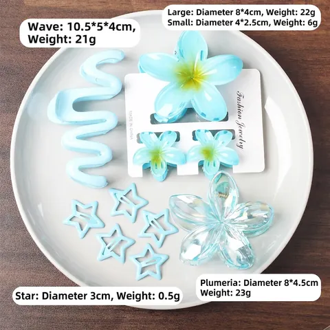 Irisierende Blumen Haarklammer Set Bunte Wellen Stern Haarclips Süßer Acryl Haarschmuck Für Damen