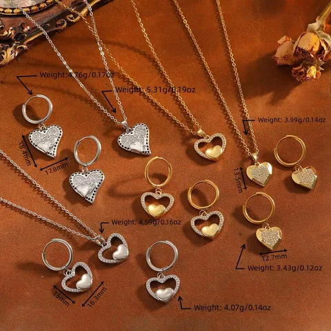 Vintage Acciaio al Titanio Cuore Strass Orecchini Bottone Collana E Orecchini Set Gioielli per Donna Regalo Elegante