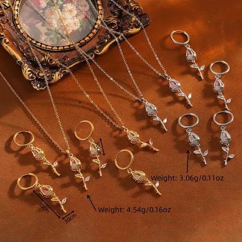 Set di Gioielli Moda in Acciaio Inossidabile Con Collana e Orecchini Ciondolo Tulipano Girasole Cuore Strass per Donna Accessorio Quotidiano