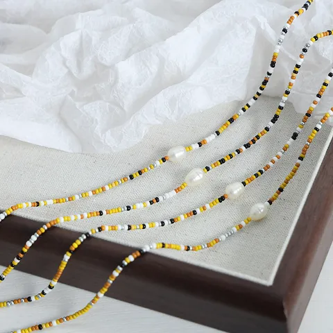 Handgemachte Glaskernperlen Halskette Mit Natürlicher Süßwasserperle Titanstahl 18K Vergoldet Boho Schlüsselbein Kette Für Damen
