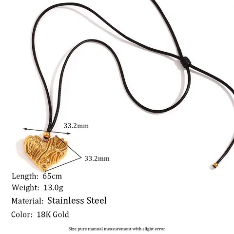 Minimalistische Edelstahl Herz Anhänger Halskette Für Damen 18K Vergoldet Plissierte Textur Lederschnur Mode Schmuck