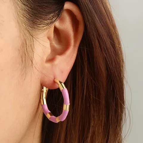 Niche High-End 304 Stainless Steel Bamboo Joint Hoop Earrings Colorful Enamel 18K Gold Plated Geometric Earrings For Women