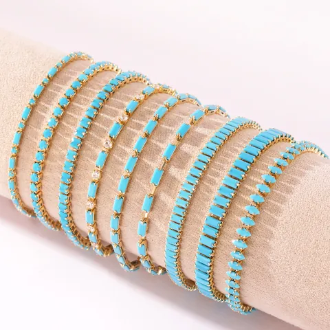 Bracciale Tennis in Ottone Placcato Oro 18K con Zirconia e Turchese da Donna Gioielli Minimalisti con Catena a Griffe