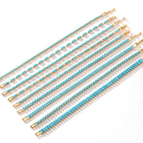 Bracciale Tennis in Ottone Placcato Oro 18K con Zirconia e Turchese da Donna Gioielli Minimalisti con Catena a Griffe