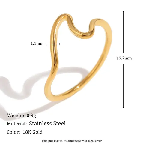 Bague Vague Plaqué Or 18K Acier Inoxydable Minimaliste Élégant Anneau Ondulation De L'eau Pour Femmes