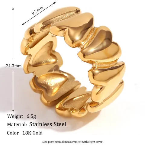 Heart Ring Interconnected 18K Gold Plated 316L Stainless Steel Hollow Geometric Artistic Wave Chic Finger Jewelry For Women