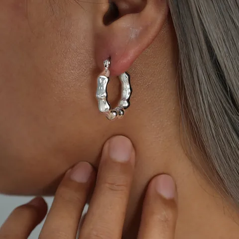 Vintage Titanium Steel Bamboo Joint Hoop Earrings Gold Silver Plated C Shaped Textured Geometric Jewelry For Women
