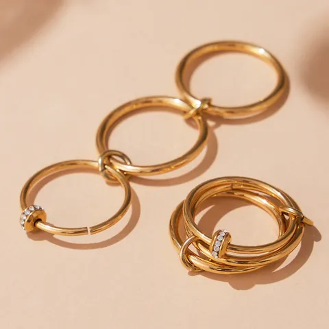 Luxury Stainless Steel Zirconia Ring For Women 18K Gold Plated Minimalist Geometric Multilayer Stackable Zircon Finger Ring Fashion Jewelry