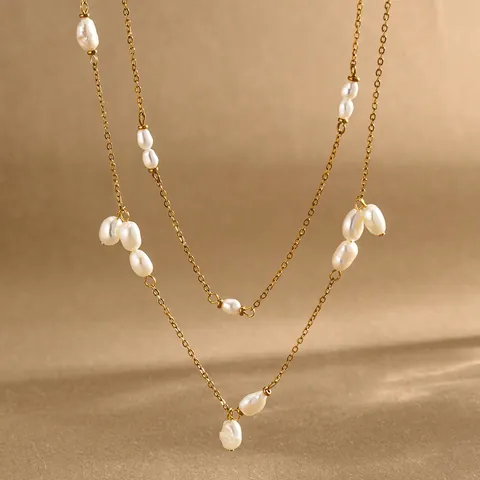 18K Vergoldete Edelstahl Süßwasserperle Halskette Minimalistisch Leichter Luxus Choker Elegante Damen Schmuck Geschenk