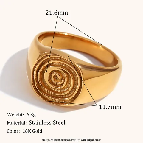 Siegelring Fingerabdruck Jahresring Muster 316L Edelstahl 18K Vergoldet Modeschmuck Für Damen Nischen Design