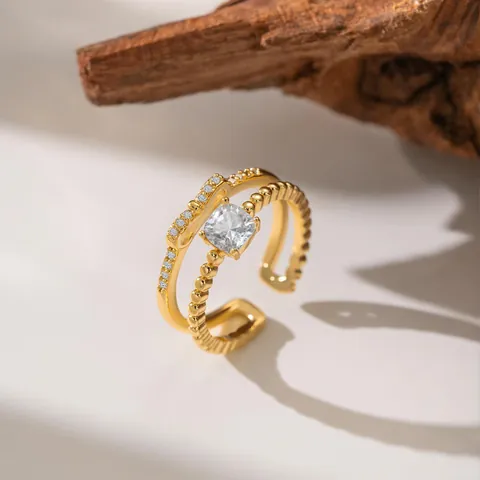 Luxury Copper Zirconia Open Ring For Women Elegant Heart Butterfly Geometric Adjustable Light Luxury Finger Ring Jewelry