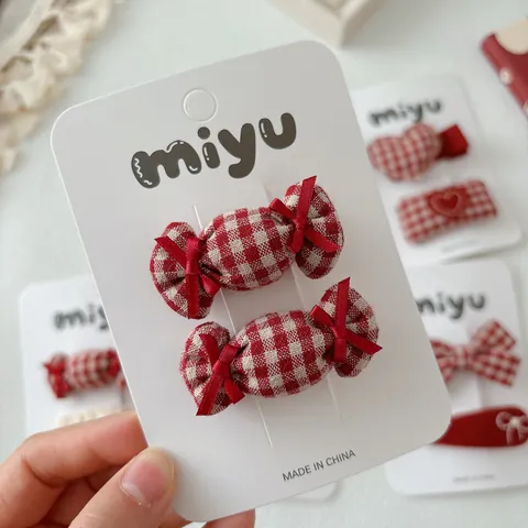 Kinderen Zoete Rode Gingham Strik Haarclips Geruit Hart Snoep Vormige Haarspelden Feestelijke Haaraccessoires Meisjes Sieraden